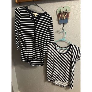 Michael Kors‎ Navy & White Striped Shirt Size Medium  Women's Lot Of 2